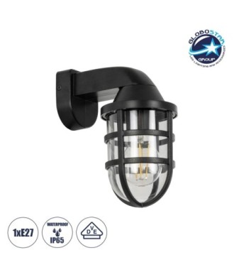 GLOBOSTAR® AGRE 61711 Μοντέρνο Φωτιστικό Τοίχου - Απλίκα με Ντουί 1 x E27 AC 220-240V Αδιάβροχο IP65 - Μάυρο & Διάφανο - Μ18 x Π11.5 x Υ22cm